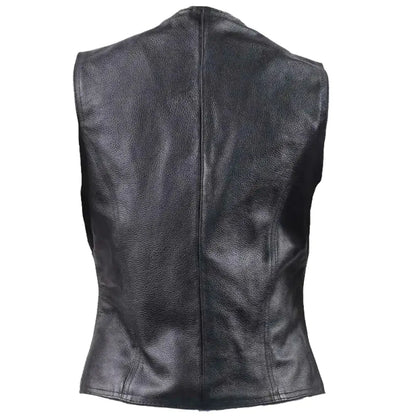 Women’s Side Lace Biker Leather Waistcoat Vest-1