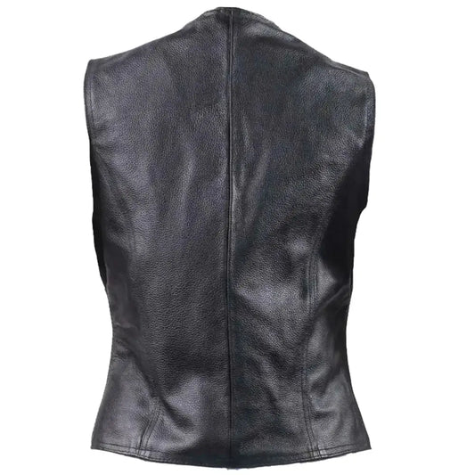 Women’s Side Lace Biker Leather Waistcoat Vest-1
