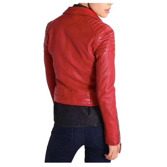 Women’s Slim Fit Motorcycle Genuine Red Leather Jacket-1