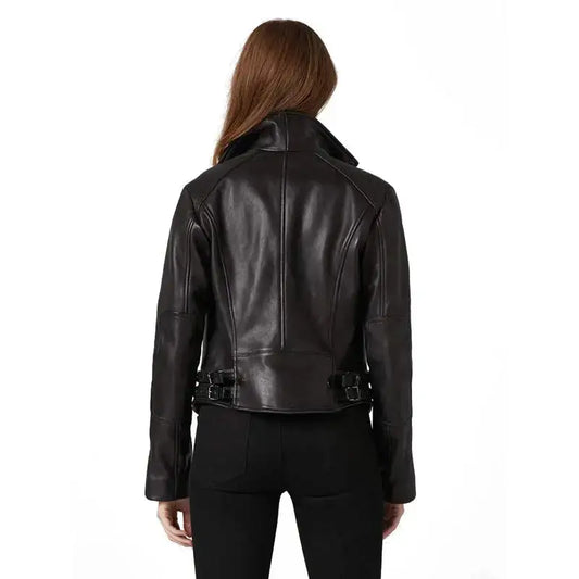 Women's Classic Black Leather Biker Jacket-1