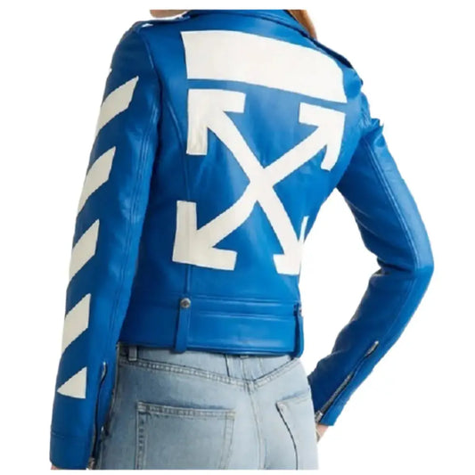 Women's Cropped Blue Leather Jacket-1