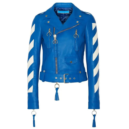 Women's Cropped Blue Leather Jacket-0
