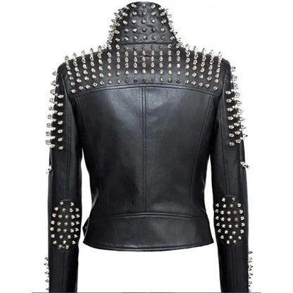 Women's Slim Fit Studded Brando Leather Jacket-2